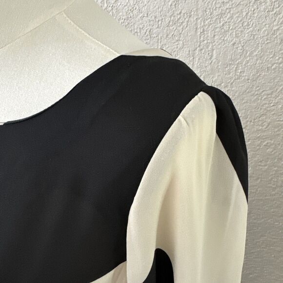 Cocktail Chevron Dress Women’s Size L Black Cream 3/4 Sleeve Bow Back Formal - Picture 11 of 14